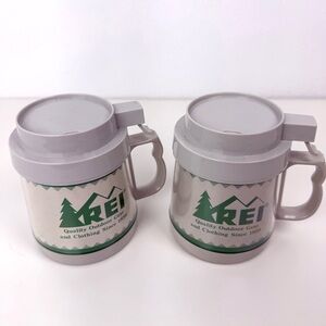Two Vintage Insulated Plastic REI White and Green Outdoor Mug